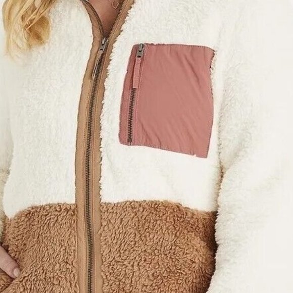 Maurices Color block Sherpa Neutral Zip Up Jacket Sweatshirt Women's Medium - Picture 2 of 2